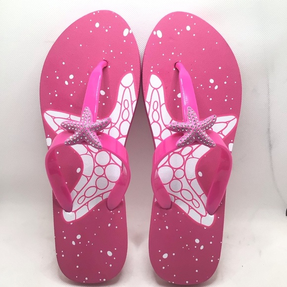 Aloha Island Womens Pink Rhinestone Starfish Thong Summer Flip flop Sandal 11/12 - Picture 1 of 7